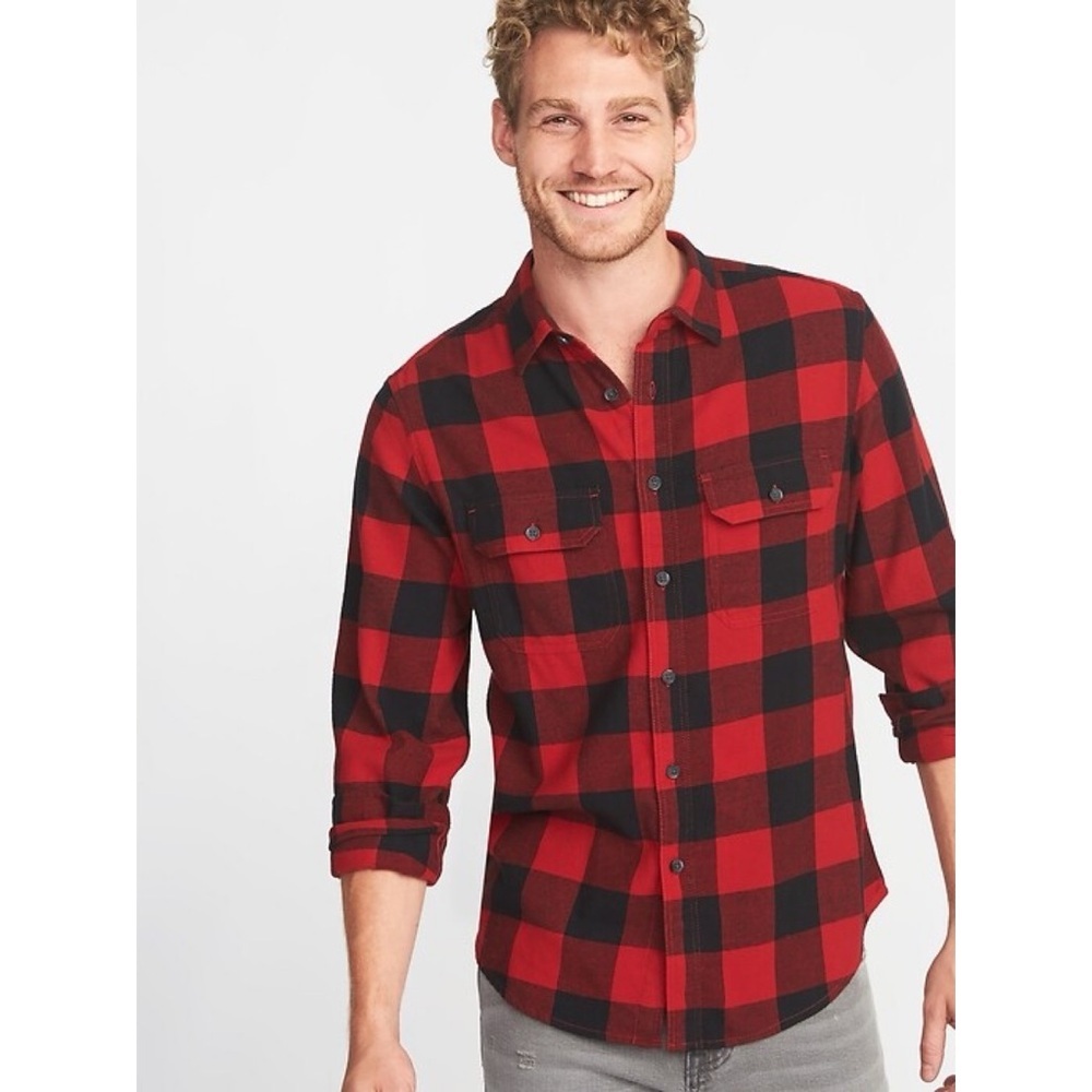 Old Navy Mens Regular Fit Checkered Flannel Shirt - Robbie Red, Size S